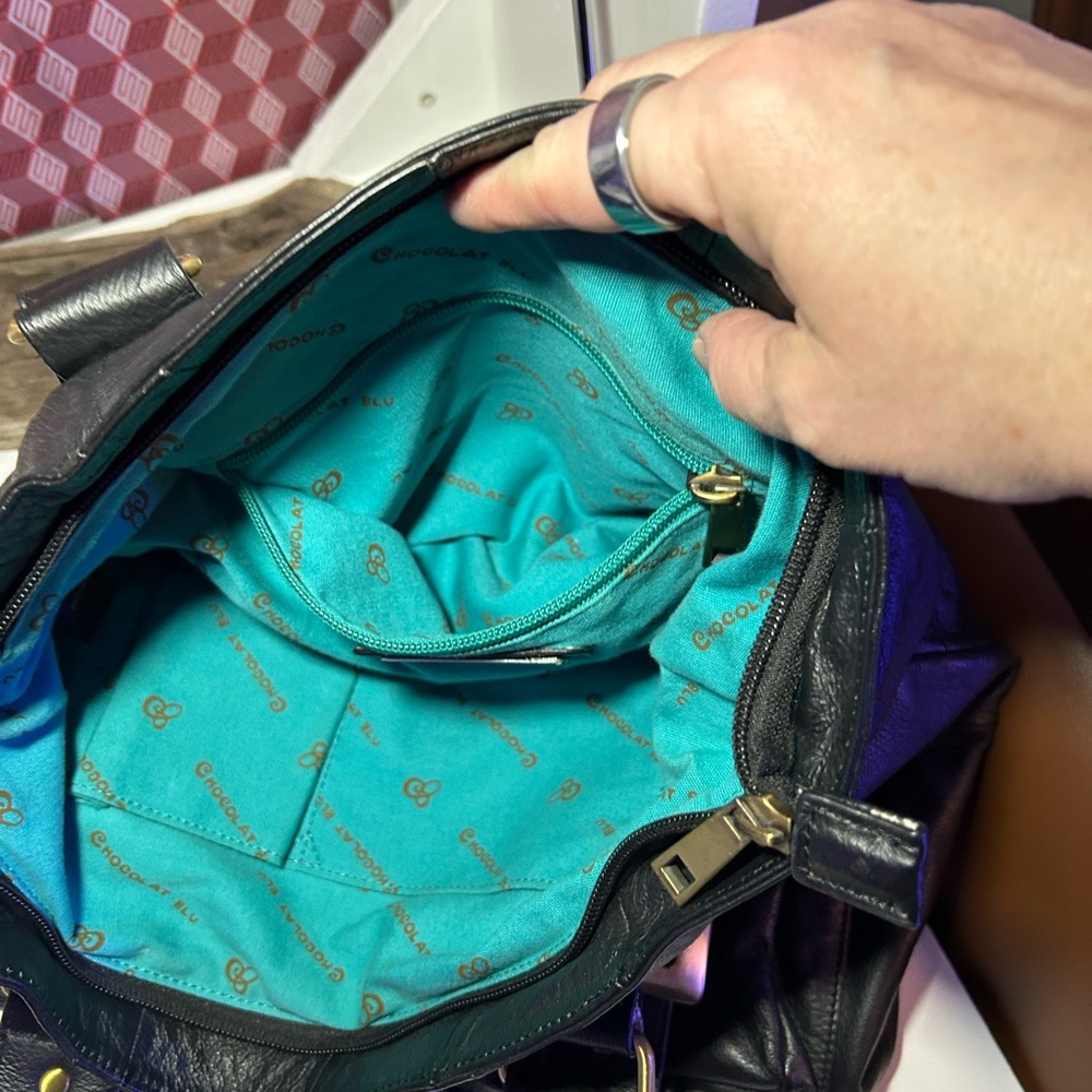 Chocolat Blu Black Shoulder Bag with Gold Accents - Picture 6 of 12